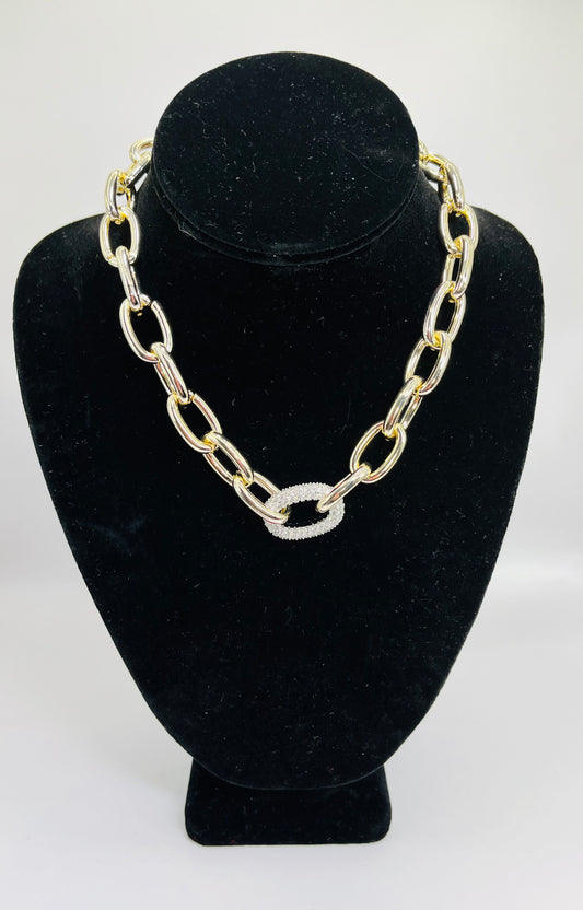 Gold Link Rhinestone Necklace