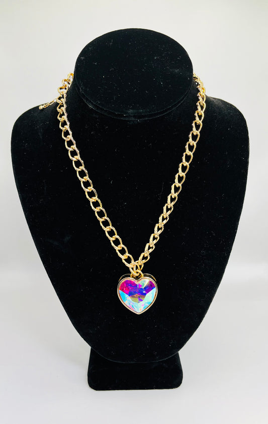 Chunky Gold Necklace with Heart Pendent