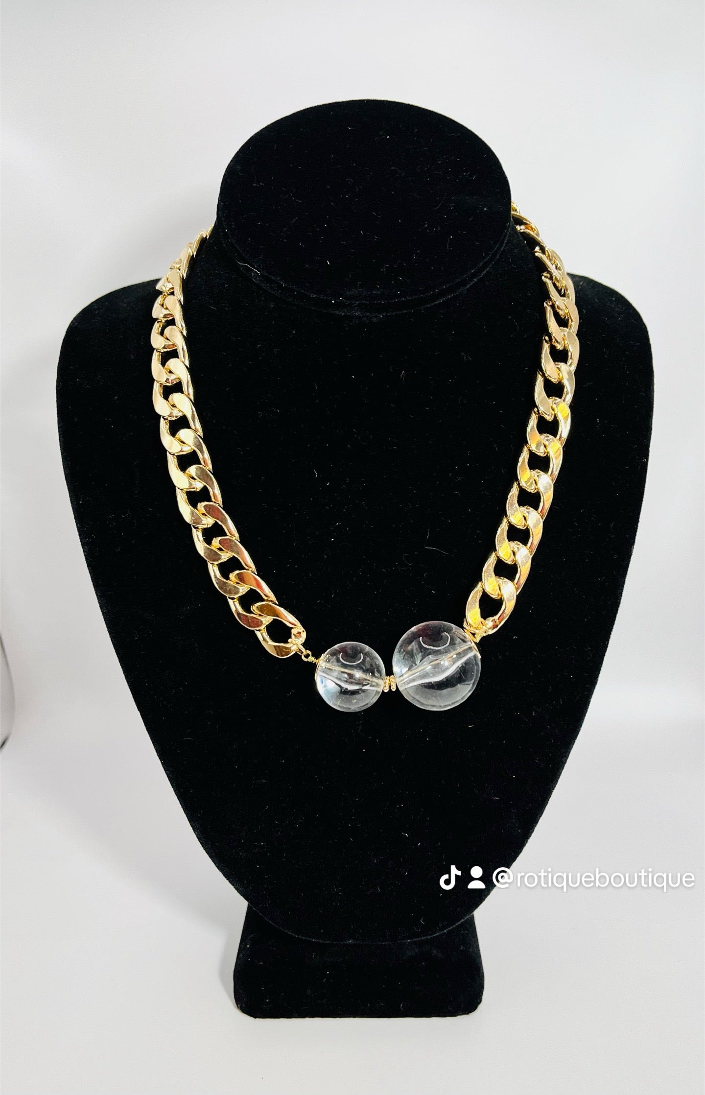 Chunky Gold Necklace with Clear Balls